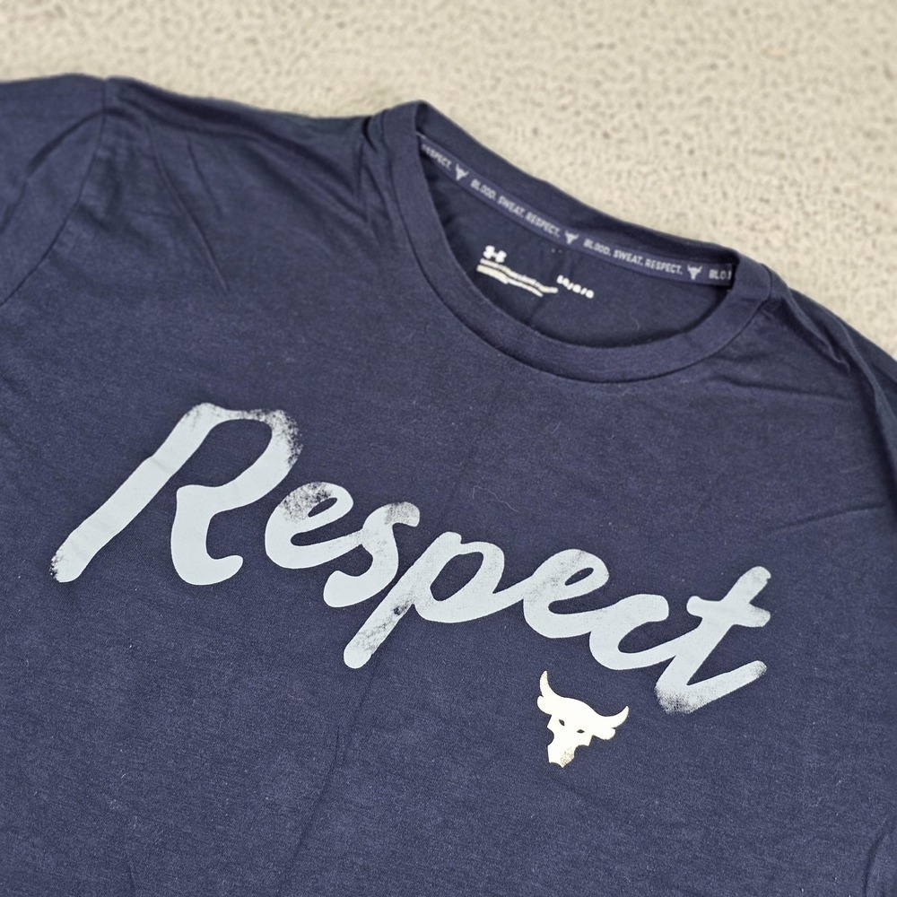 Under Armour Project Rock Shirt Mens Large Navy Blood Sweat‎ Respect Graphic Tee